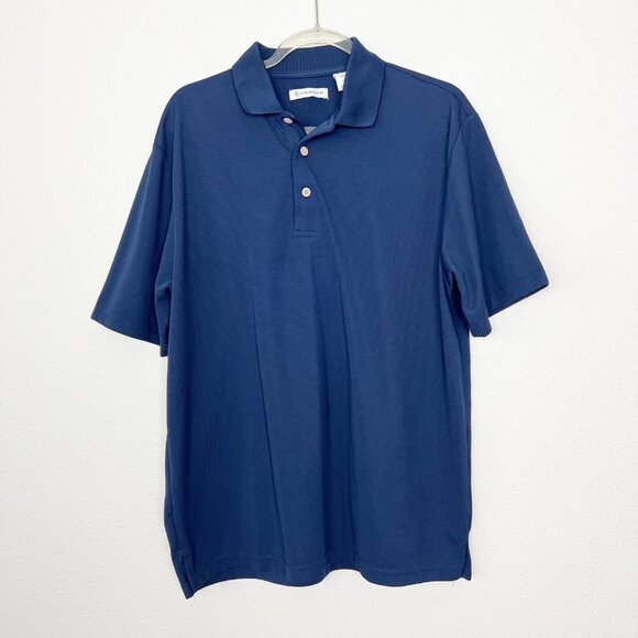 Cubavera Mens Large Navy Blue Textured Short Sleeve Golf Athletic Polo Shirt - Picture 1 of 7